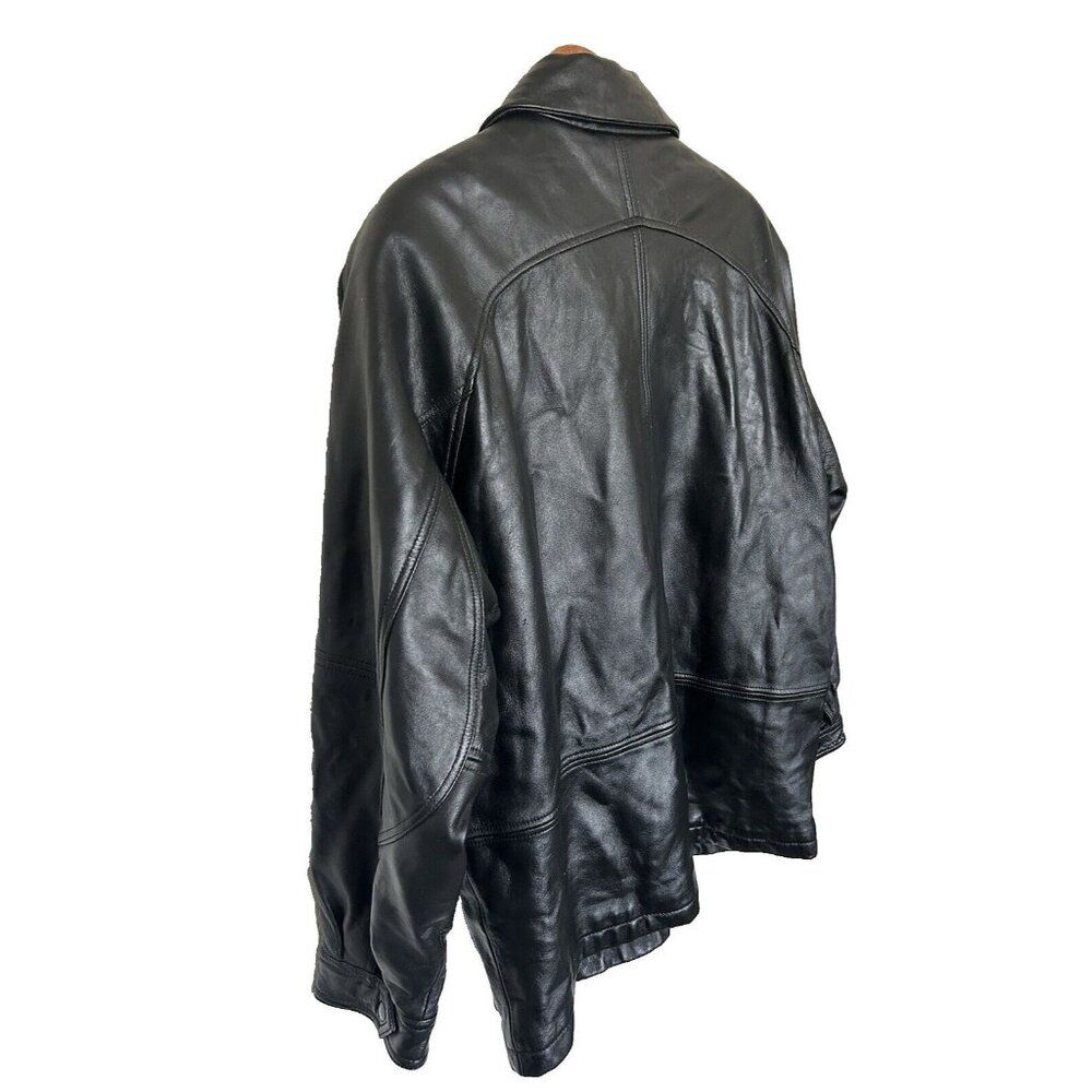 Express SIZE 54 Men's black genuine leather winter coat classic look - Picture 3 of 15